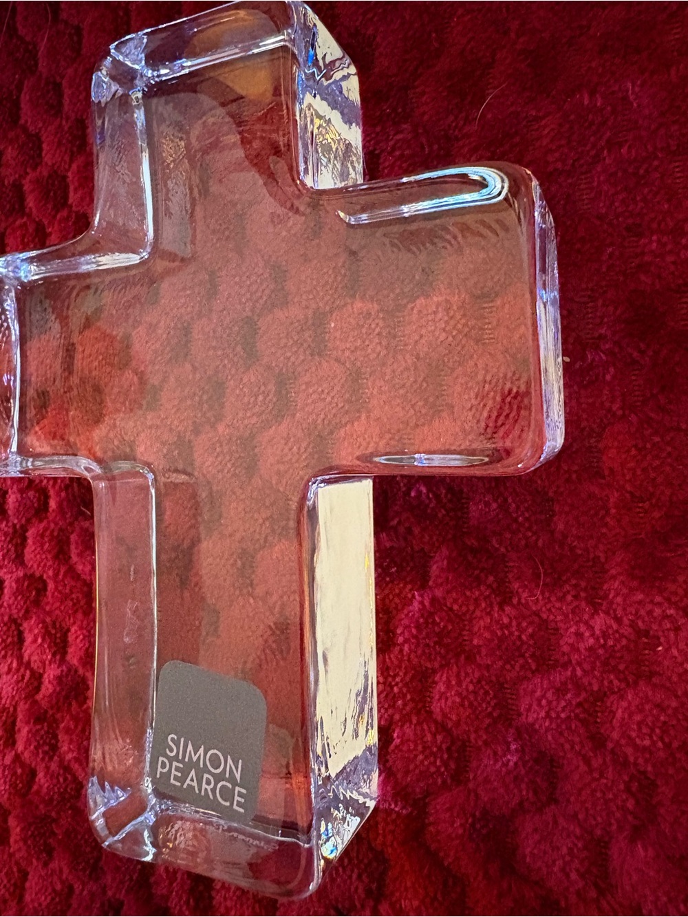 Simon Pearce Hand Blown Glass Cross Paperweight 5” w/ Box & Card Signed Sticker - Picture 12 of 15